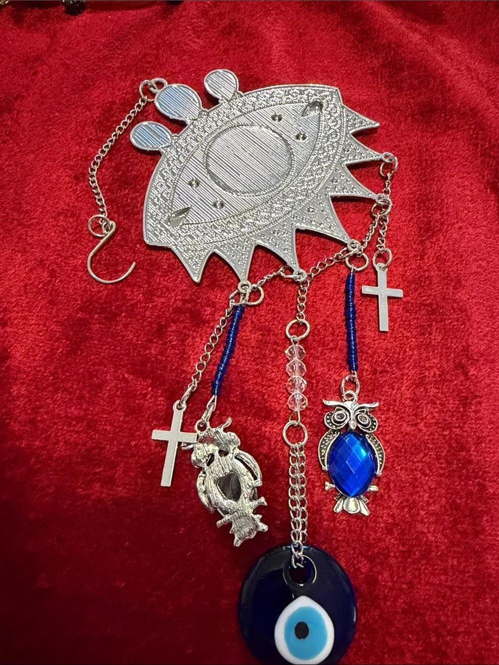 NEW Blue Evil Eye and Owl Charm Hanging protector  11” hang by your window